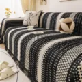 Black and white chenille sofa cover, geometric stripe throw blanket for living room decor. - 180*130cm / Black