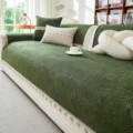 Green chenille sofa cover anti-slip couch protector with elegant lace trim for living room decor - 70*70cm / Green