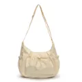 Beige nylon slouchy hobo bag, large capacity casual crossbody bag for daily student commuting. - White