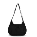 Black nylon crossbody bag with drawstring closure, casual hobo shoulder bag for women daily. - Black