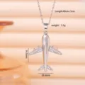 Silver airplane pendant necklace with sparkling stones, stylish clavicle chain jewelry. - Airplane Shape / Silver