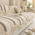 Französischer Chenille Sofabezug mit Blättermuster, rutschfester Sofaschoner für das Wohnzimmer. - 70*70cm / Kornwelle - Kaffee