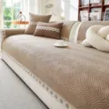 Chenille Sofa Cover Lace Trim Anti-Slip Couch Cushion Four Seasons Universal Brown Home Decor - 70*70cm / Khaki