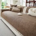 Brown chenille sofa cover with lace skirt, elegant living room seating cushion variant. - 70*70cm / Brown