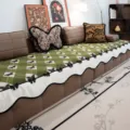 Green checkered chenille sofa cover with cute butterfly design for modern living room decor. - 70*70cm / Green