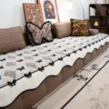 Anti-slip chenille sofa cover with stylish diamond pattern and cute bow edge for living room. - 70*70cm / Light Brown