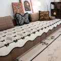 Chenille anti-slip sofa cushion cover, modern plaid design with elegant bows for living room. - 70*70cm / Khaki
