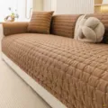 Chenille sofa cover in rich brown with colorful tufted dots, stylish non slip cushion for living room. - 70*70cm / Coffee