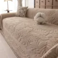Dicker beigefarbener Chenille Sofabezug mit Blattmuster, warme Kuscheldecke fur den Winter - 180*130cm / Hellkaffee