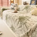 Plush sofa cover green floral cream style soft blanket for cozy living room decor 1pc - Sunflower Style (Taiyanghua Shumianrong) / 180x130cm / Green