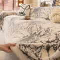 Plush sofa cover cream style thick warm anti-slip couch cushion protector textured fabric - Sunflower Style (Taiyanghua Shumianrong) / 180x130cm / Gray