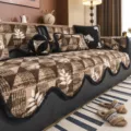 Herfst winter retro pluche bankhoes dik warm antislip flanel couch kussenhoesje set - Geometrische Driehoek / koffiekleur / 70x70cm