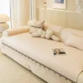 Beige leather sofa cushion cover set with elegant fringe trim for modern living room decor. - 70x70cm / Off White