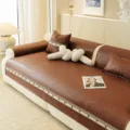 Vintage Brown Leather Sofa Cushion Cover Variant Anti-Scratch Waterproof Living Room Seat - 70x70cm / Coffee