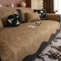 Luxury mid-century modern chenille sofa cover in brown floral pattern, anti-slip SKU style. - 70*70cm / Coffee