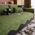 Green chenille sofa cover with vintage floral embossed design, non-slip luxury couch cushion. - 70*70cm / Green