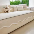 Modern luxury beige chenille sofa cover with decorative trim, non-slip couch cushion blanket. - 70*70cm / White