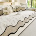 Chenille sofa cover cushion slipcover with botanical print and wavy edge design for living room. - Brown / 70*70cm
