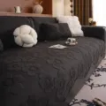 Dark grey floral chenille sofa cover, mid-century modern slipcover for living room home decor. - 70*70cm / Black