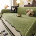 Green chenille sofa cover all-season universal slipcover with fringe border for home decor - 180*130cm / Green