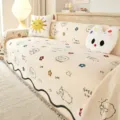 Gebreide bankhoes met schattige schaap- en bloempatronen, beige antislip meubelbeschermer. - 180x130cm / Schaap-Off White