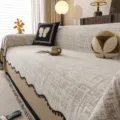 Chenille textured sofa cover beige fringe slipcover furniture protector one-piece - 180*130cm / Gray
