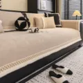 Funda de sofá de chenilla lujo francés con patrón espiga beige universal cuatro estaciones - 70*70cm / Caqui