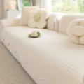 Beige quilted sofa cover, anti-slip autumn winter couch cushion protector for home decor. - 70x70cm / Off White