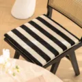 Black And White Striped Dining Chair Cushion Chenille Removable Office Seat Pad Decor - Square 40*40cm / Black