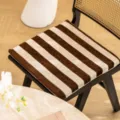 Chenille striped dining chair cushion, non-slip horseshoe seat pad for home and office use. - Square 40*40cm / Coffee