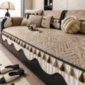 Luxurious chenille sofa cover four seasons universal anti slip retro vintage style with tassels - 70x70cm / Light Coffee