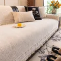 Housse de canapé en chenille beige clair avec élégante bordure en dentelle pour salon. - 70*70cm / Wancang-Blanc Cassé
