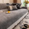 Housse de canapé en chenille grise variante avec bordure en dentelle élégante et franges fines. - 70*70cm / Wancang-Gris Foncé