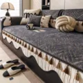 Chenille bankovertrek vintage geometrisch patroon met kwastjes antislip universele bankmat - Grijs