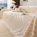 Funda de sofa de felpa texturizada beige, manta de sofa suave y acogedora para otono e invierno. - 180x130cm / Blanco Roto