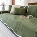 Green leaf textured plush sofa cover modern slipcover protector for living room decor - 70*70cm / Green