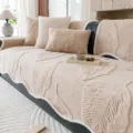 Modern plush sofa cover set with elegant leaf pattern anti-slip design for living room decor. - 70*70cm / Coffee
