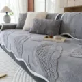 Grey Leaf Plush Sofa Cover Thickened Velvet Couch Slipcover Cushion Protector Variant - 70*70cm / Gray