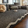 Housse de coussin de canapé texturée de style japonais avec garniture de glands blancs salon - 70*70cm / Noir