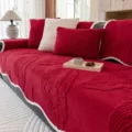 Red plush sofa cover with leaf pattern, soft flannel slipcover for living room furniture. - 70*70cm / Red
