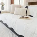 Modern plush leaf pattern sofa cover anti-slip comfortable home living room cushion protector - White