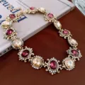 Vintage gold-toned rhinestone necklace detail, elegant gemstone clavicle chain jewelry. - Necklace (Style 1) / Gold-Purple