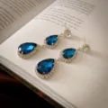 Elegantes pendientes colgantes de cristal azul con pedrería, variante plateada estilo vintage. - Pendientes de Poste de Plata (18#)