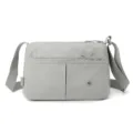 Light grey multi-layer nylon crossbody bag, casual everyday shoulder bag with zipper pockets. - Moon Silver Gray