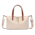 Chic nylon shoulder bag for women, waterproof tote with chain charm and top handles. - Apricot