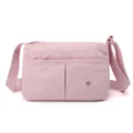 Pink multi-pocket nylon crossbody bag, lightweight casual shoulder bag for women daily use. - Pink