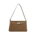 Brown suede shoulder bag for women, elegant commuter handbag with metal lock and strap. - Khaki