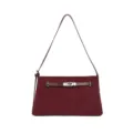 Burgundy suede shoulder bag with metal turn-lock closure, elegant women daily handbag. - Burgundy