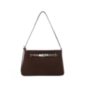 Brown suede shoulder bag for women, chic commuting crossbody bag with metal lock closure. - Coffee