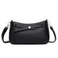 Trendy black women shoulder crossbody bag, simple texture casual all-match fashion bag. - Black